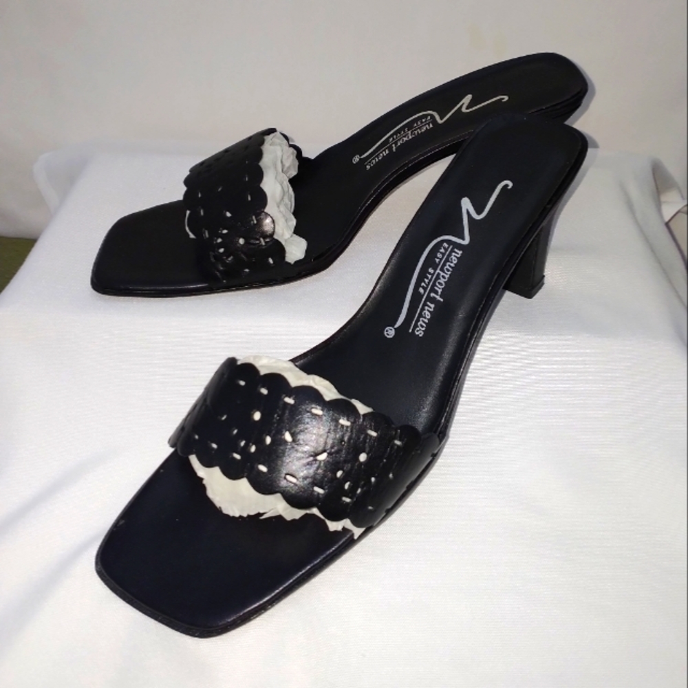 Black Mesh Leather Heeled Sandals